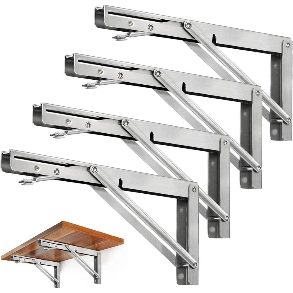 4 Folding Shelf Brackets - 12Inch Heavy Duty Stainless Steel Collapsible